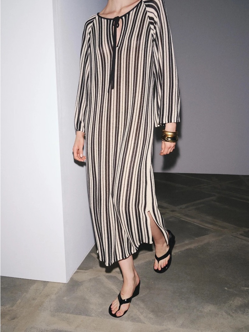 Zara Black and Cream Vertical Stripe Maxi Dress new with tags